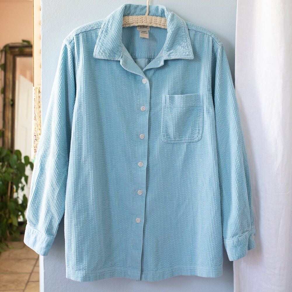 LL Bean Light Blue Chunky Corduroy Oversized Button Up Shirt